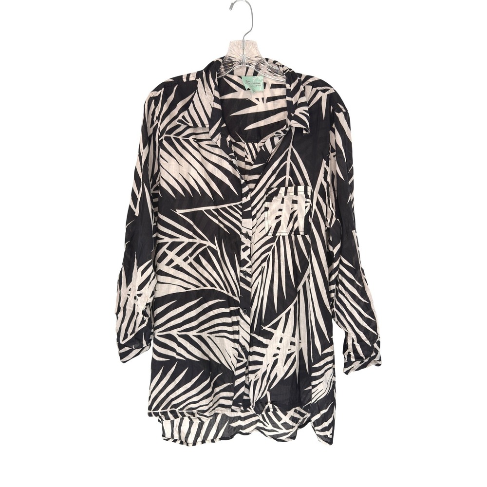 True Destinations Swim Coverup Beach Resort Vacation Black White Button Up XL‎